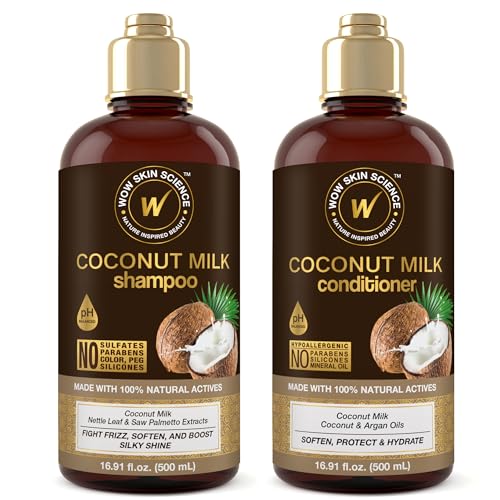 WOW Skin Science Coconut Milk Shampoo and Conditioner Set - Coconut Shampoo & Coconut Conditioner Set - Shampoo Conditioner Set Paraben Sulfate Free - Shampoo & Conditioner Set for Curly Hair