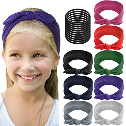 Shame On Jane 8 pack of Colorful Headbands for Girls, Girls Headbands - Removable Bow - Cute Hair Accessories for Girls with 10 Extra Hair Elastics (Bow)