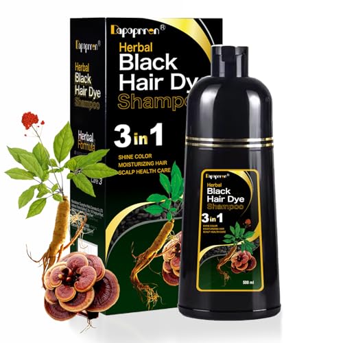Dapoprren Instant Black Hair Shampoo,Black Hair Dye Shampoo for Gray Hair,3 in 1 Hair Dye Shampoo for Women and Men,Natural Black Hair Dye Shampoo-Hair Nourishing & Darkening for Men Women -17Fl Oz