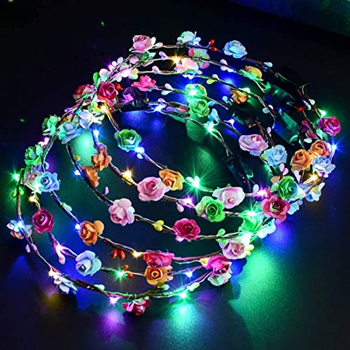 Enkarl LED Flower Crown,12Pcs Light Up LED Flower Headband Luminous 10 Led Flowers Hair Bands for Women Girls Wedding Party Christmas Holiday Festival