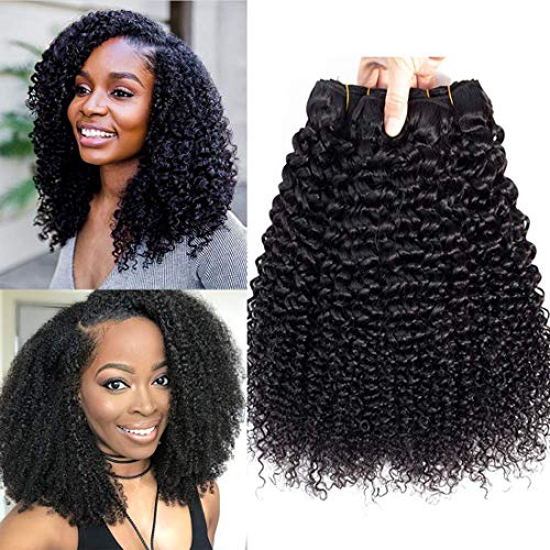 Luxnovolex Brazilian Curly Bundles Human Hair Virgin Hair Kinky Curly 100% Unprocessed Remy Virgin Cheap Human Hair Weave Extensions Natural Black Human Hair Weave(Kinky Curly, 14/14/14 Inch)