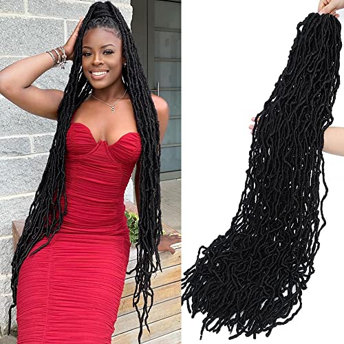 Faux Locs Crochet Hair 30 Inch 6 Packs New Soft Locs Crochet Hair Pre Looped Long Goddess Locs Crochet Hair for Black Women Natural Crochet Braids Curly Wave Synthetic Braiding Hair (30 Inch, 1B#)