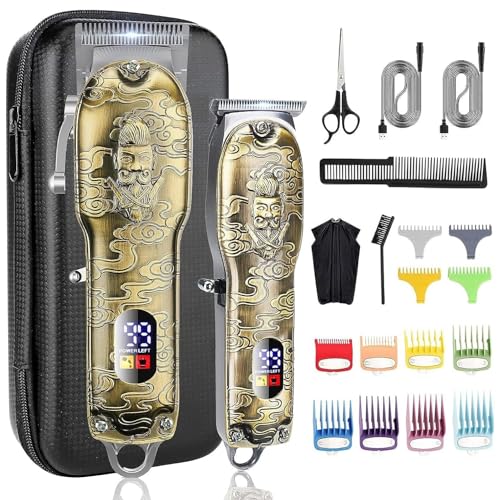 Suttik Professional Hair Clippers for Men Beard Trimmer Set with Case, Cordless Barber Clippers for Hair Cutting Grooming Kit, Rechargeable, LCD Display,Gift for Men