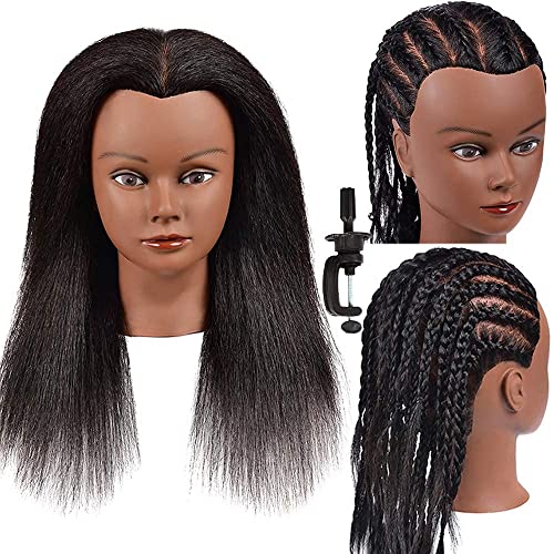 Morris Mannequin Head 100% Real Hair Training Head Manikin Head Cosmetology Doll Head for Hairdresser Practice HairStyling Braiding with Clamp Stand (14 Inch)