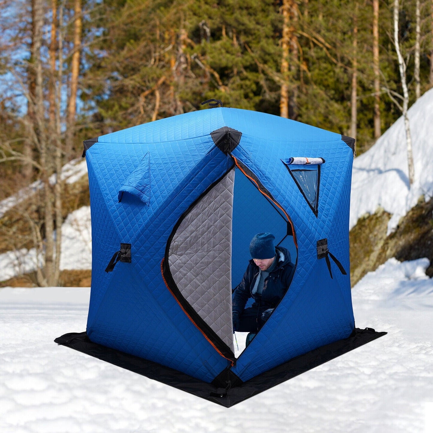 57*57*65in Winter Freestanding Ice Fishing Tent Ice Shelter Fishing Tent 2-Person+ D-Shaped Door