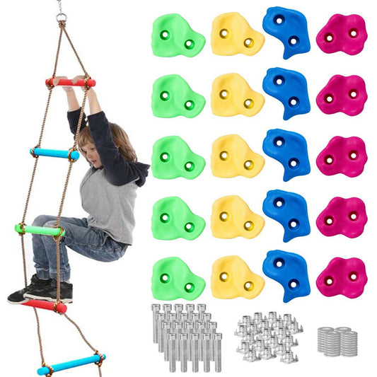 20Pcs Rock Climbing Hold for Kids, Climbing Holds Set with Hanging Swing Ladder for Indoor Backyard Playground