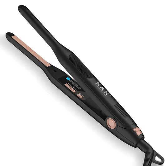 K&K Mini Flat Iron for Short Hair 3/10 inch Small Hair Straightener for Pixie & Beard creamic Flat Iron for Women Dual Voltage, Auto Shut Off