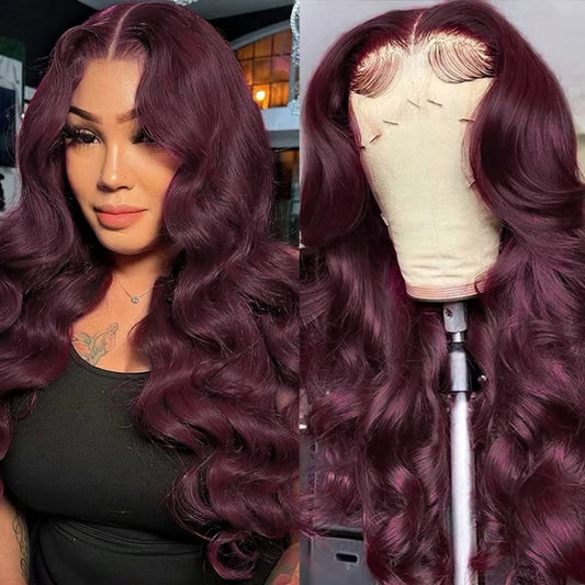 HENGROSE 13x4 99J Burgundy Body Wave Lace Front Wigs Human Hair 150% Density Wine Red Color Wigs for Women HD Transparent Lace Front Wigs Human Hair Pre Plucked with Baby Hair (20inch)