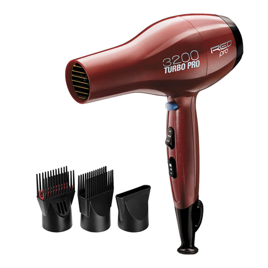 Kiss Products Red Pro 3200 Turbo Pro Detangler AC Dryer with 3 Additional Styling Attachments
