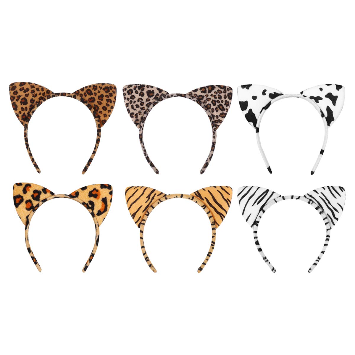 Lurrose 6pcs Cat Ear Headbands Halloween Hairbands Plush Leopard Grain Hair Hoop Cheetah Ears Headbands Cosplay Party Hair Accessory for Festivals Party Holidays
