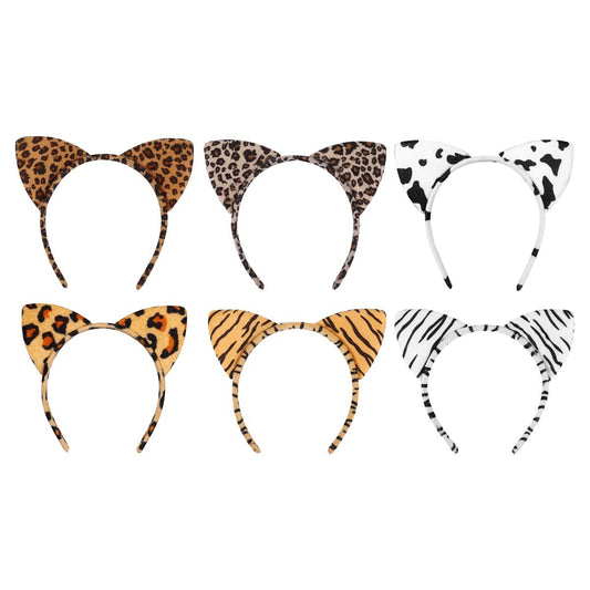 Lurrose 6pcs Cat Ear Headbands Halloween Hairbands Plush Leopard Grain Hair Hoop Cheetah Ears Headbands Cosplay Party Hair Accessory for Festivals Party Holidays