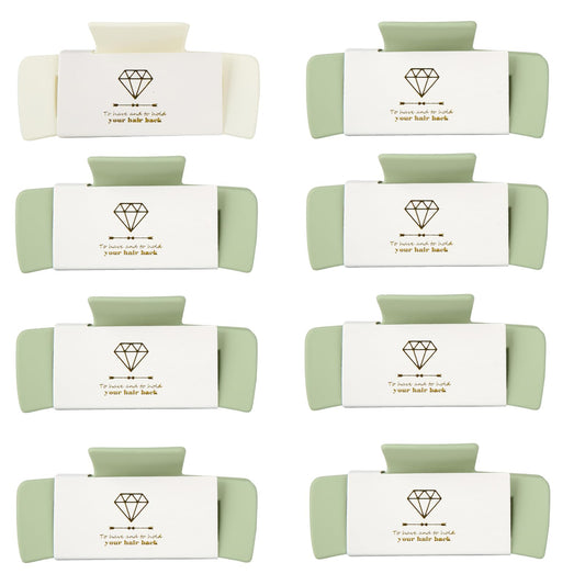 Loanzeg Bridesmaid Hair Claws Bachelorette 4.1 Inch Square Hair Clips Set of 8 Bridal Shower Rectangular Hair Claw Clip ideas Gift for Wedding Party Favors Bridesmaid Proposal Gifts(White&Sage Green)