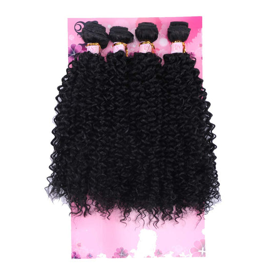 FRELYN Kinky Curly Hair Bundles Synthetic Hair Weave Bundles 18 18 20 20 Inches 4 Pieces/Pack Black Color Quick Weave Sew in Extension Very Soft Curly Bundles