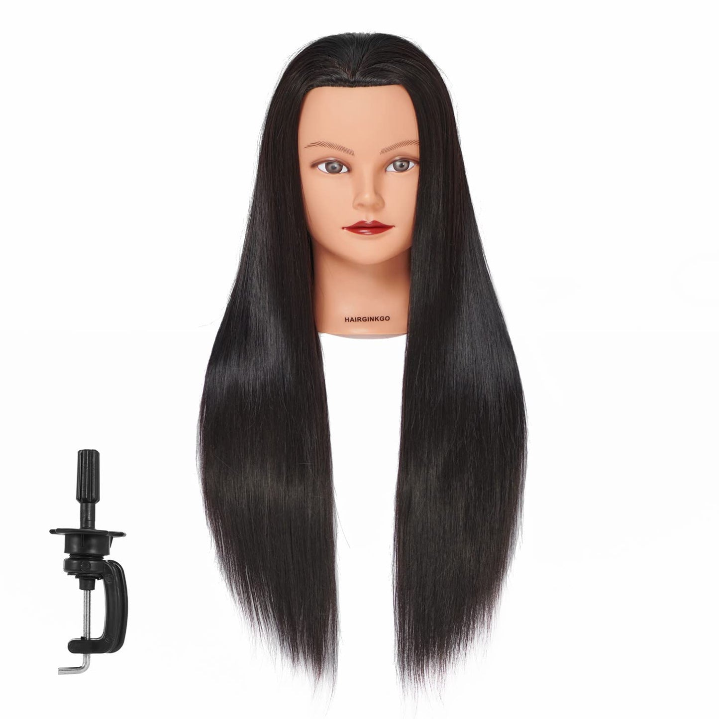 Hairginkgo Mannequin Head 26"-28" Super Long Synthetic Fiber Hair Manikin Head Styling Hairdresser Training Head Cosmetology Doll Head for Cutting Braiding Practice with Clamp Black (92018LB0220)