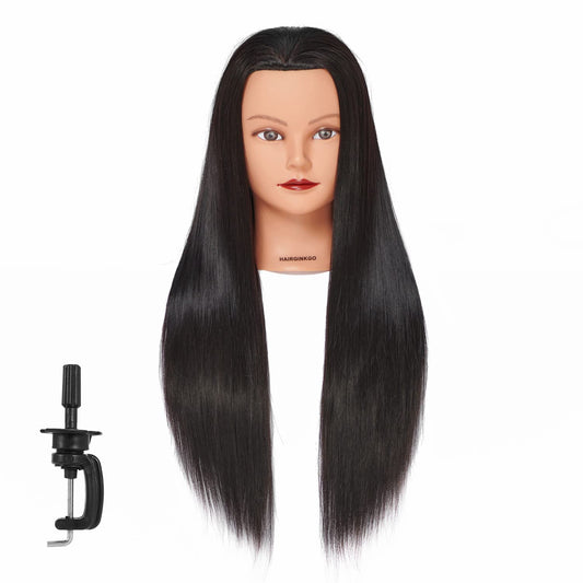 Hairginkgo Mannequin Head 26"-28" Super Long Synthetic Fiber Hair Manikin Head Styling Hairdresser Training Head Cosmetology Doll Head for Cutting Braiding Practice with Clamp Black (92018LB0220)