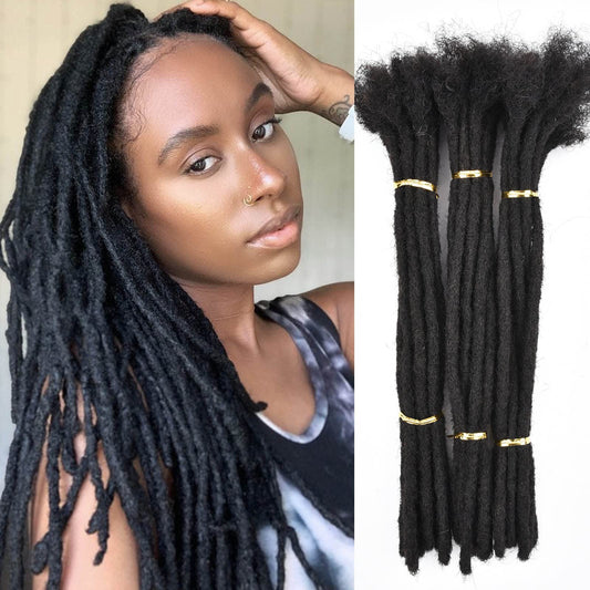 Dula 6-24 Inch Dreadlock Extensions Loc Extensions Human Hair for Men/Women 10 Strands 100% Real Human Hair Permanent Dreadlock Extensions (10 Locs-8 Inch, 0.6cm-1B Natural Black)