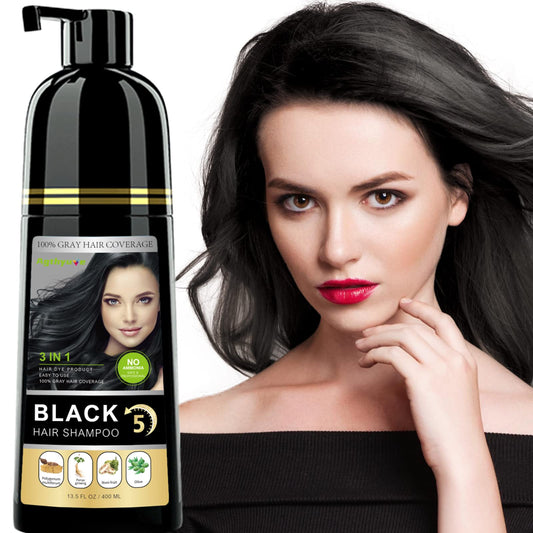 Onilyua Instant Black Hair Shampoo, 3 in 1 Natural Black Hair Dye Shampoo with Herbs, Cover Greys Hair for Men & Women, Permanent Black Hair Color - Ammonia Free, Herbal Black Hair Dye 400ml (Black)