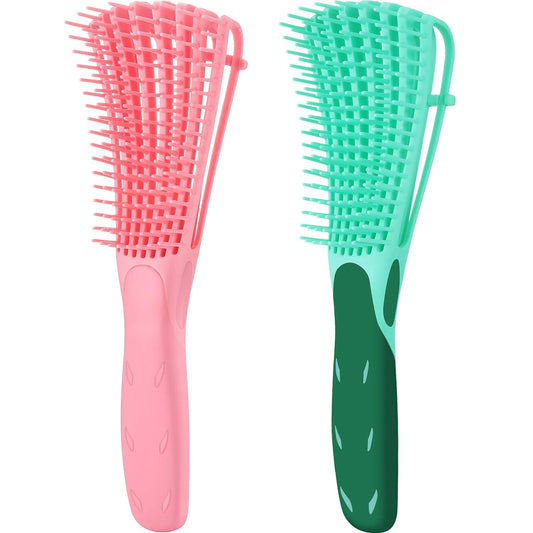 2 Pack Detangling Brush for Curly Hair, ez Detangler Brush Hair Detangler, Afro Textured 3a to 4c Kinky Wavy for Wet/Dry/Long Thick Curly Hair, Exfoliating for Beautiful and Shiny Curls (Green, Pink)