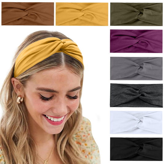 Turban Headbands for Women Boho Wide Women's Headbands for Hair Non Slip Twist Head Bands Headwraps Short Hair Stretchy Thick Fashion Hair Accessories, Solid Color