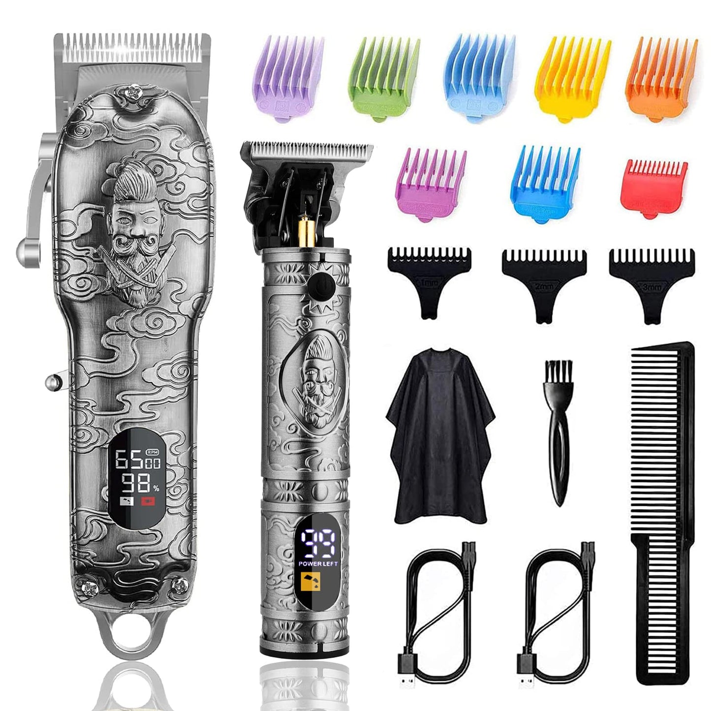 Soonsell Hair Clippers for Men T-Blade Trimmer Set,Barber Clippers,Clippers for Hair Cutting,Hair Cutting Kit,Cordless Clippers,Blade Close Cutting Beard Trimmer,LCD Display(Silver