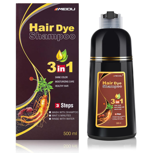 KINGMING Hair Dye Shampoo for Gray Hair 3 in 1 - Champu Con Tinte Para Canas- Herbal Ingredients Instant Color Shampoo Hair Dye for Women & Men 100% Coverage Shampoo 500ml【Chestnut Brown】