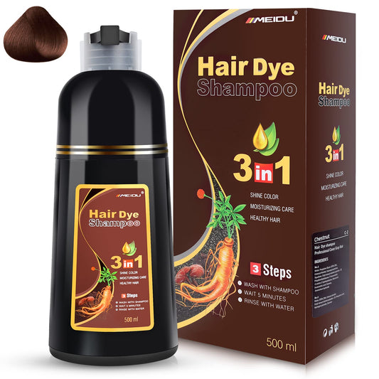IIIMEIDU Chestnut Hair Dye Shampoo 3 in 1 for Women Men, Herbal Ingredients Coloring Shampoo in Minutes 500ML