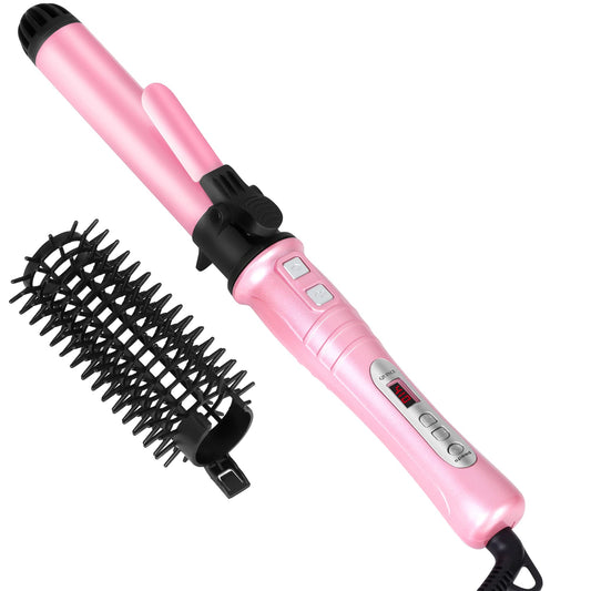 MaikcQ 1.25 Inches Rotating Curling Iron Professional Dual Voltage Tourmaline Ceramic Hair Curler with LCD Digital Display Adjustable Temp 176°F to 410°F for All Hair Types -Pink
