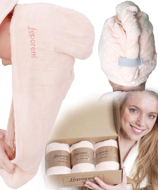 Leporem 3 Pack Extra Large (30" X 11") Microfiber Hair Towel - Ultra Absorbent, Reduce Heat Damage, Lightweight, Quick Dry Hair Turban for All Hair Types, Durable and Easy to Use