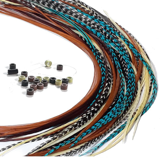 Feather Hair Extensions, 100% Real Rooster Feathers, 20 Long Thin Loose Individual Feathers Plus 20 Beads and Loop Tool Kit, By Sexy Sparkles