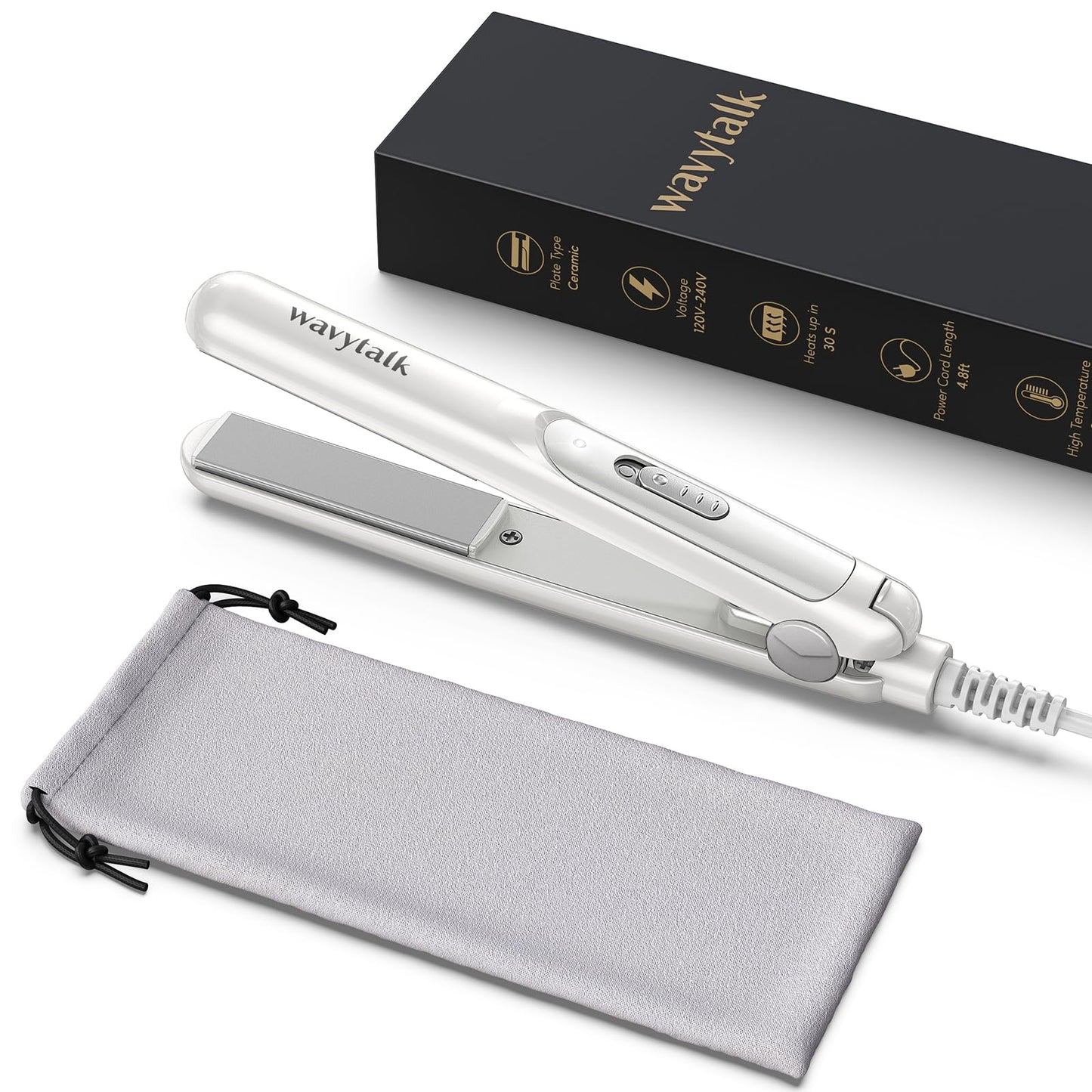 Wavytalk 0.7 Inch Ceramic Mini Hair Straightener - Small Flat Irons for Short Hair, Curls Bangs, Travel Friendly (White)