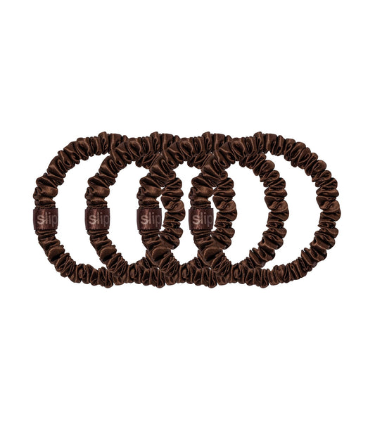 Slip Silk Skinny Scrunchies - Dark Brown - 100% Pure 22 Momme Mulberry Silk Scrunchies for Women - Hair-Friendly + Luxurious Elastic Scrunchies Set (4 Scrunchies)