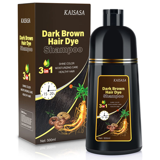 KAISASA Dark Brown Hair Dye Shampoo for Gray Hair, Hair Color Shampoo for Women&Men, Color Shampoo Hair Dye in Minutes/Semi-Permanent/Ammonia-Free(17.6 FL OZ)