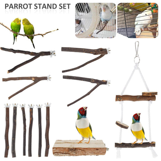 Harupink Parrot Bird Perches Natural Wood Bird Standing Stick Parrot Perch Stand Platform Wooden Exercise Climbing Paw Grinding Toy Birdcage Accessories for Parakeet Parrot Budgie Lovebirds
