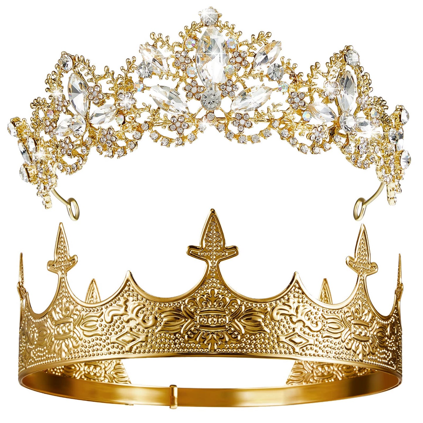 2 Pcs Antique Royal King Crown for Men Baroque Queen Crown for Wedding Birthday Women Crystal Tiara Prom Accessories Graduation Costume Party Hair Accessories(Elegant Style)