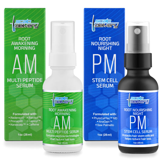 Scalp Delivery Peptide and Stem Cell Hair Growth Serums-AM and PM Bundle-Hair Loss Treatment for Men and Women - Reduces Loss, Strengthens, and Thickens Hair-Plant Based Hair Growth for Thinning Hair