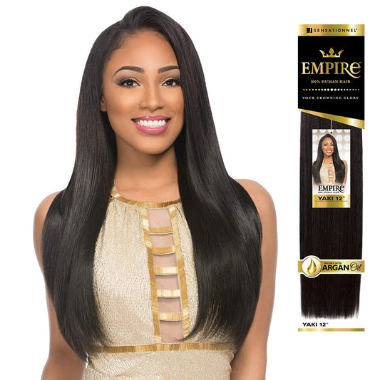 Sensationnel Empire Yaki weave hair - virgin Human hair extensions Yaki texture hair for weaving and sew in styles - Straight Yaki 1 pack (18 Inch, 1B)