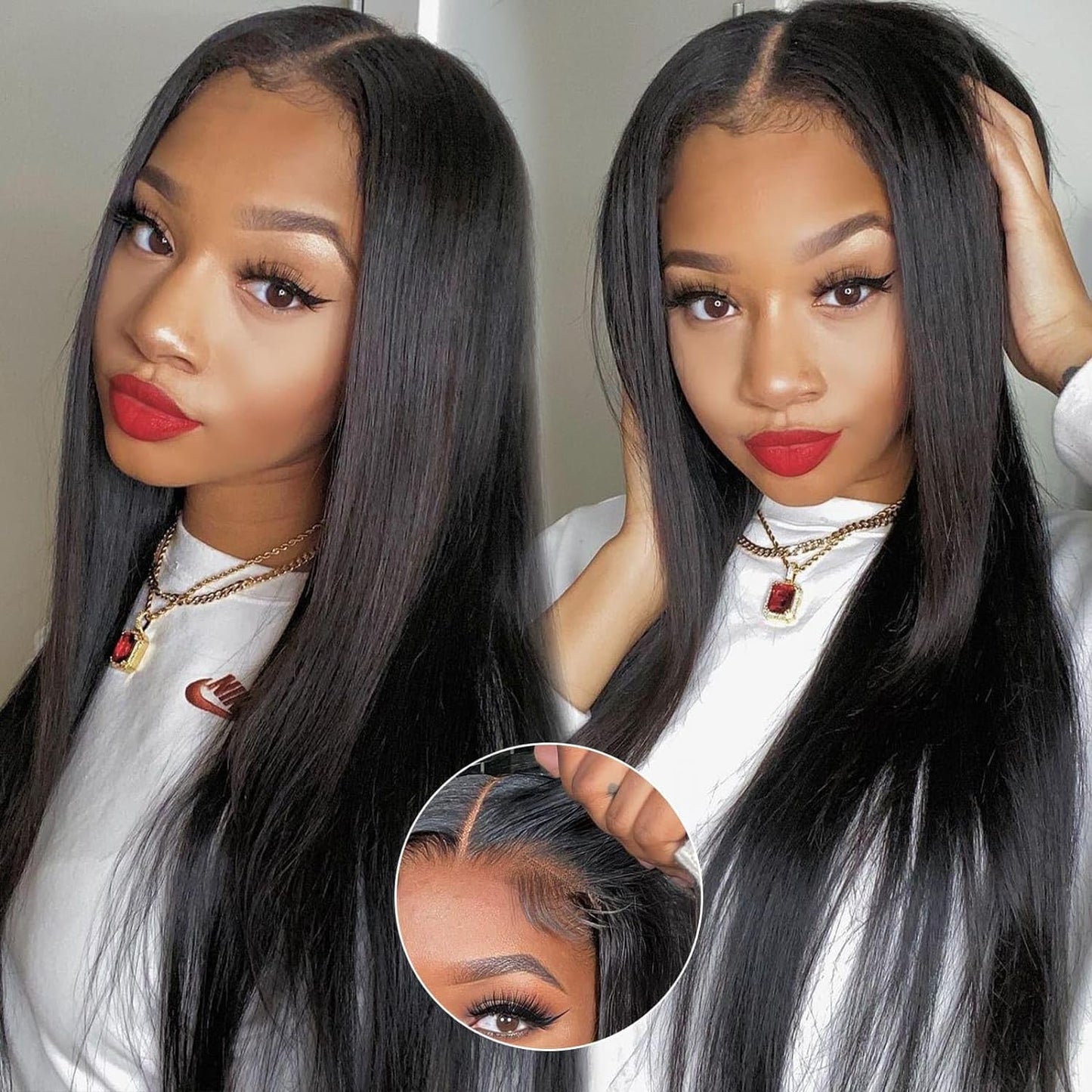 Muokass Wear and Go Glueless Wigs Human Hair Pre Plucked Pre Cut Straight 4x4 HD Lace Wigs for Black Women 180% Density Lace Front Wigs Human Hair 18 Inch