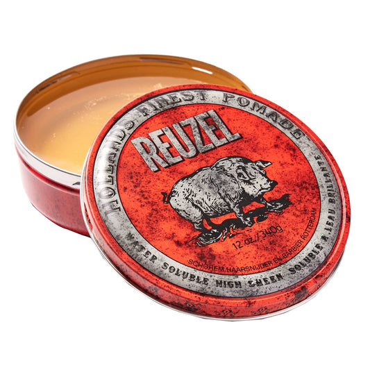 Reuzel Red Water Soluble High Sheen Pomade - No Dry Formula - Keeps High Shine And Strong Hold All Day Without Flaking - Easy Rinse Out - Subtle Vanilla Cola Fragrance
