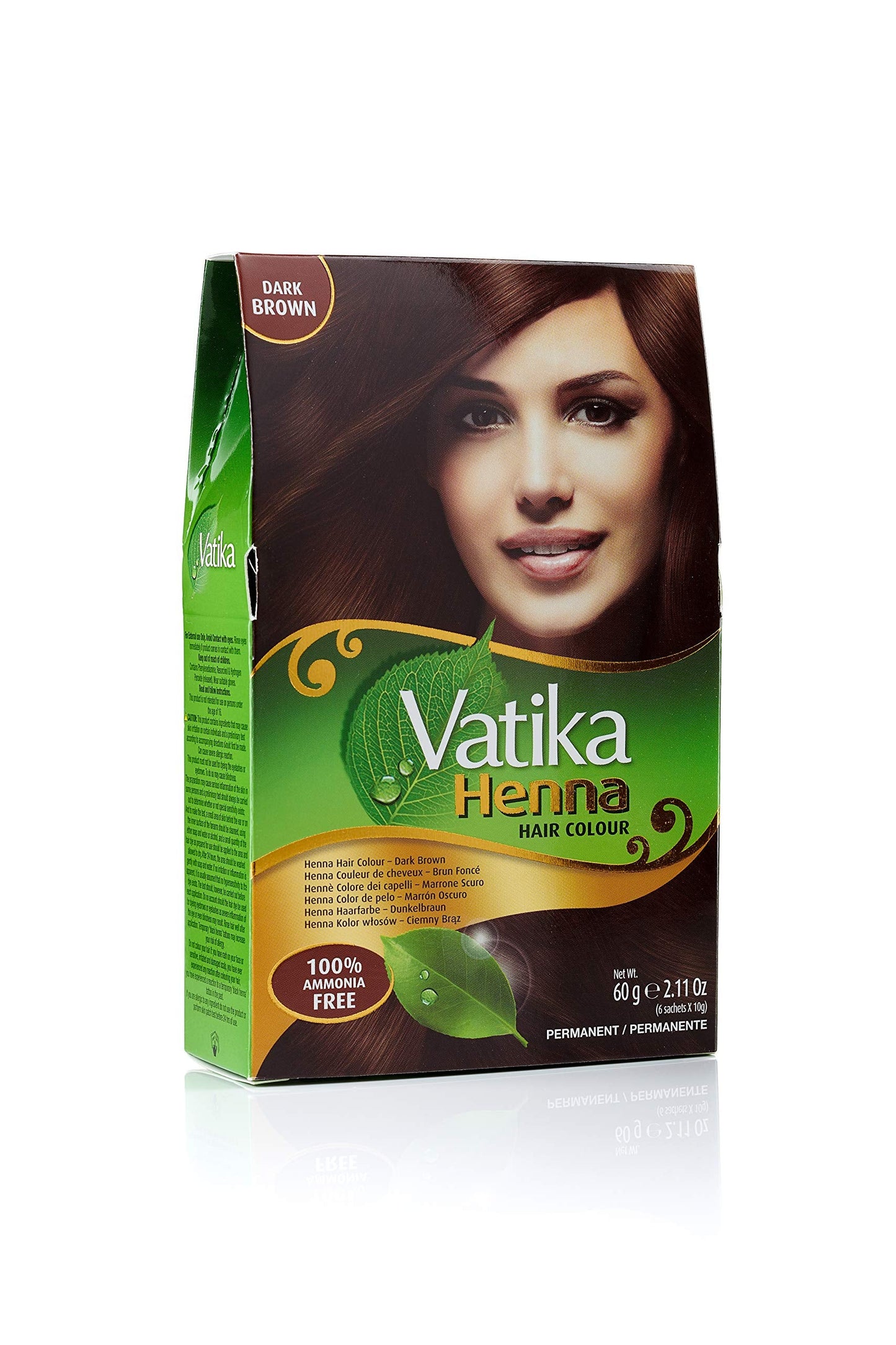 Dabur Vatika Henna Hair Color - Henna Hair Dye, With Beautiful Overtone Conditioner, Zero Ammonia For Natural Strong and Shiny Hair, 100% Grey Coverage, 18 Sachets X 10g (Dark Brown, Pack of 3)