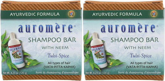 Auromere Ayurvedic Shampoo Bar - Eco Friendly, Handmade, Vegan, Cruelty Free, Natural, Non GMO, All in One Bar for Soap and Shampoo (4.23 oz), 2 pack