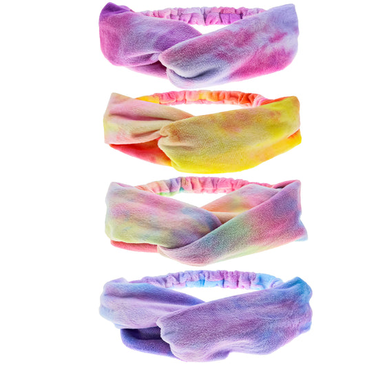 FROG SAC 4 Tie Dye Spa Headbands For Girls, Soft Non Slip Turban Headwraps For Kids, No Slip Stretch Tie-Dye Head Band Hair Accessories for Girls, Sleepover Party Spa Headband For Washing Face