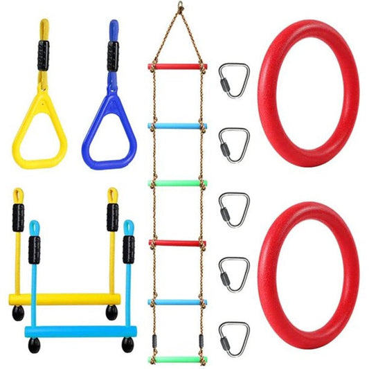 Obstacle Course for Kids, Gentle Booms Ninja Warrior Obstacle Course Accessories Gymnastic Rings Monkey Bar Climbing Rope Ladder Playground Equipment for Kids