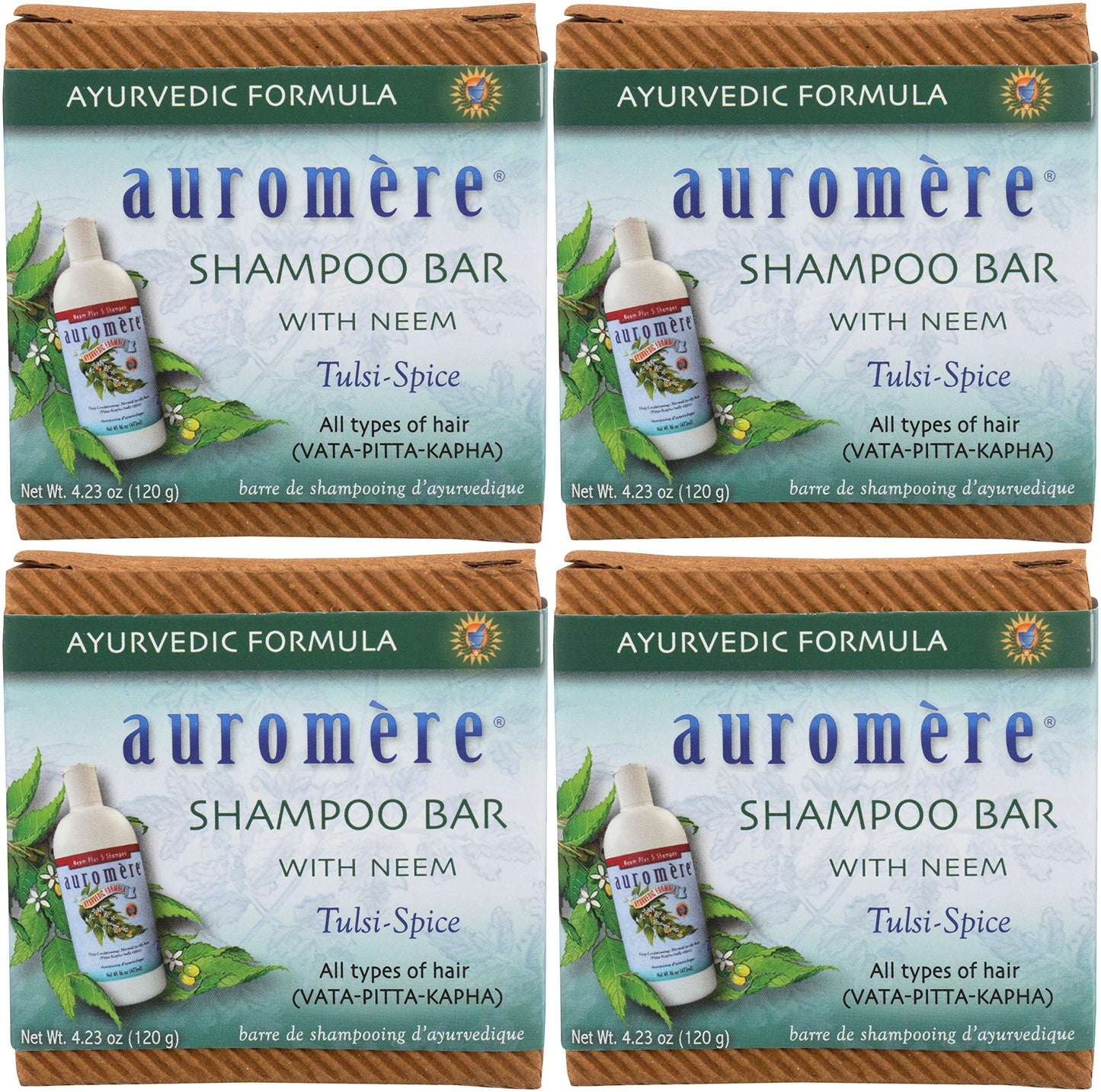 Auromere Ayurvedic Shampoo Bar - Eco Friendly, Handmade, Vegan, Cruelty Free, Natural, Non GMO, All in One Bar for Soap and Shampoo (4.23 oz), 4 pack