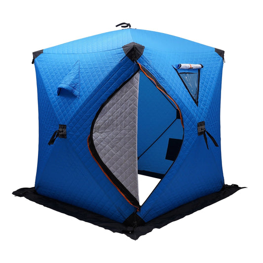 Oukaning Portable Ice Fishing Tent 2-Person Fishing Shelter Tent Ventilation Windows 210D Oxford Cloth for Outdoor Fishing Blue