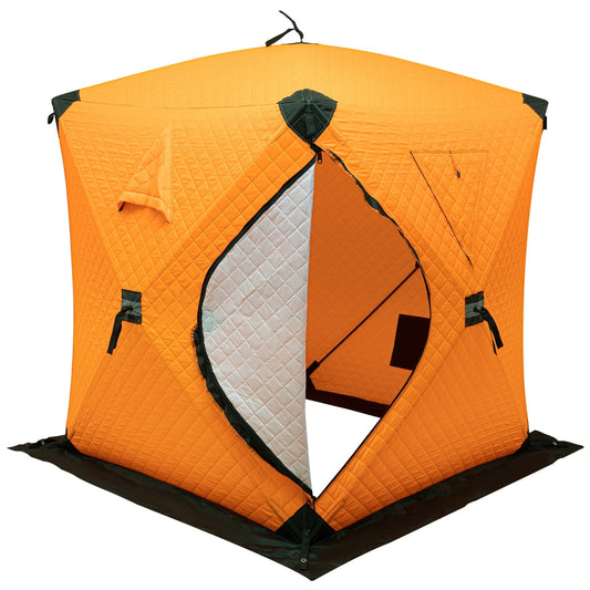 Oukaning Portable Ice Fishing Tent 2-Person Fishing Shelter Tent Ventilation Windows 210D Oxford Cloth for Outdoor Fishing Orange