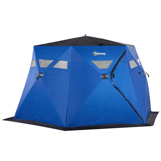 Outsunny 4 Man Insulated Pop Up Ice Fishing Tent, Blue