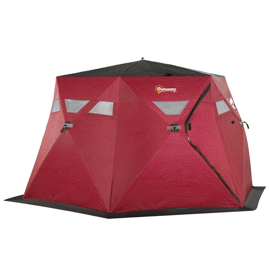 Outsunny 4 Man Insulated Pop Up Ice Fishing Tent, Red