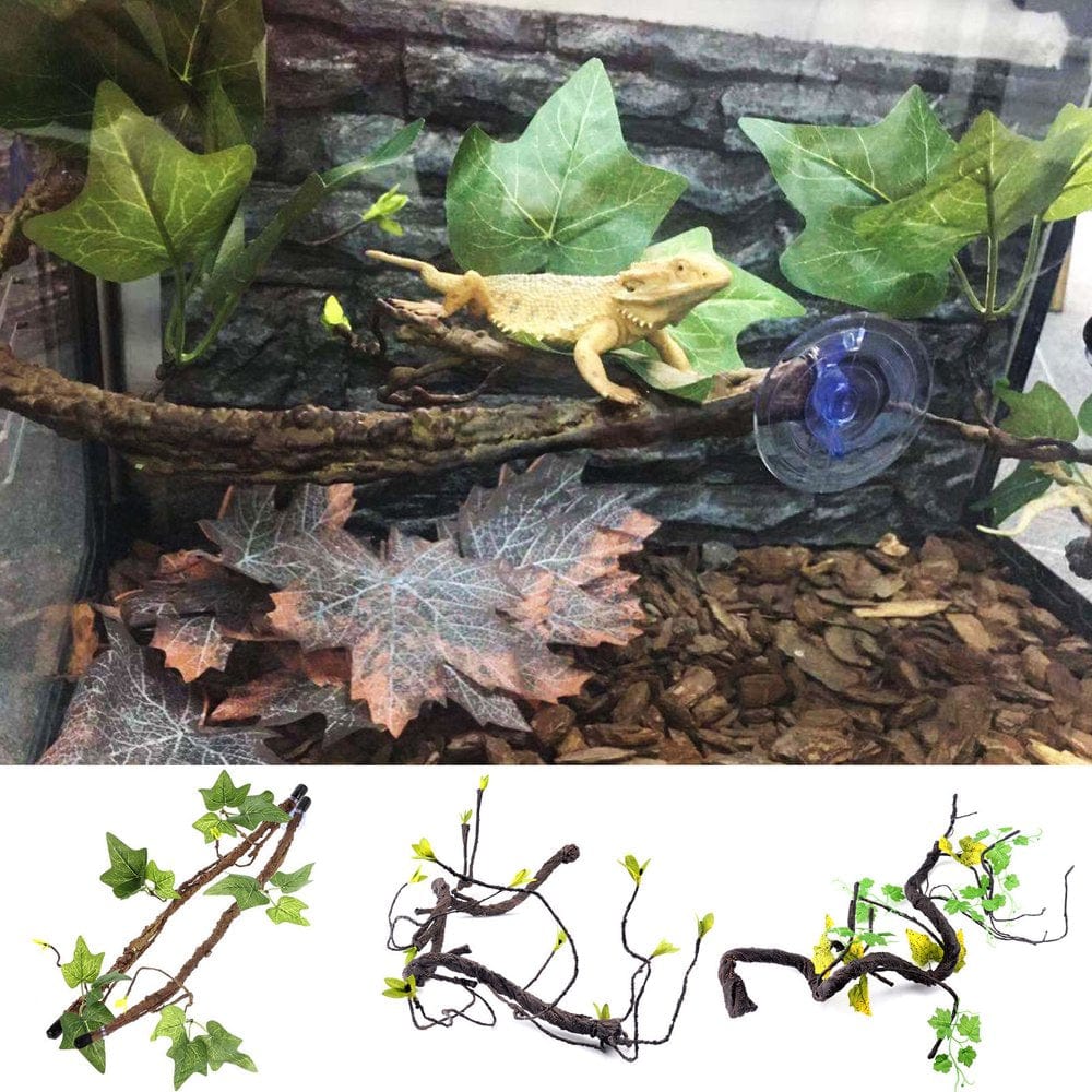 Chicmine Lizard Climbing Vines Fake Plant Breeding Tank Landscape Accessories Bearded Dragon Playing Toy Artificial Leaves Reptile Vines Terrarium Tank Reptile Habitat Decoration Pet Supplies