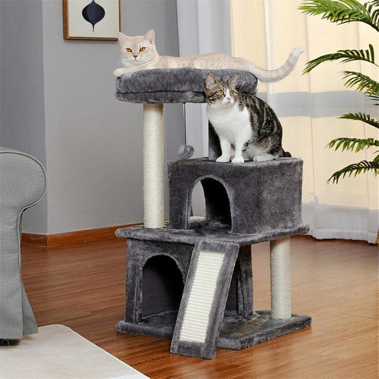Pefilos 18" Cat Tree Tower for Indoor Cats Cat Condo for outside with Sisal Scratching Posts, Scratching Board, Plush Perch, Cat Tree for Adult Cats Kitty Kitten Play House, Gray