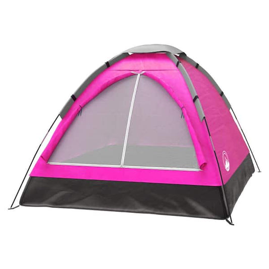 Camping Tent 2-Person Pink Dome Shelter Hiking Kids Play Fishing Dual Layer Door